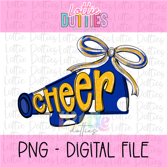 Cheer Megaphone PNG -  Blue & Gold Sublimation design - Digital Download