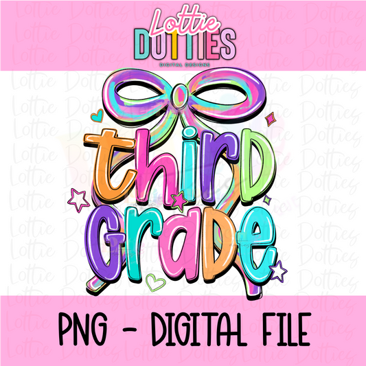 Third Grade Bow PNG - Back To School - Sublimation - Digital Download