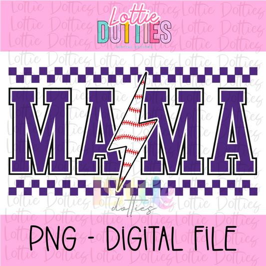 Mama Baseball Lightning Bolt- Navy - PNG - Design Sublimation - Digital Download