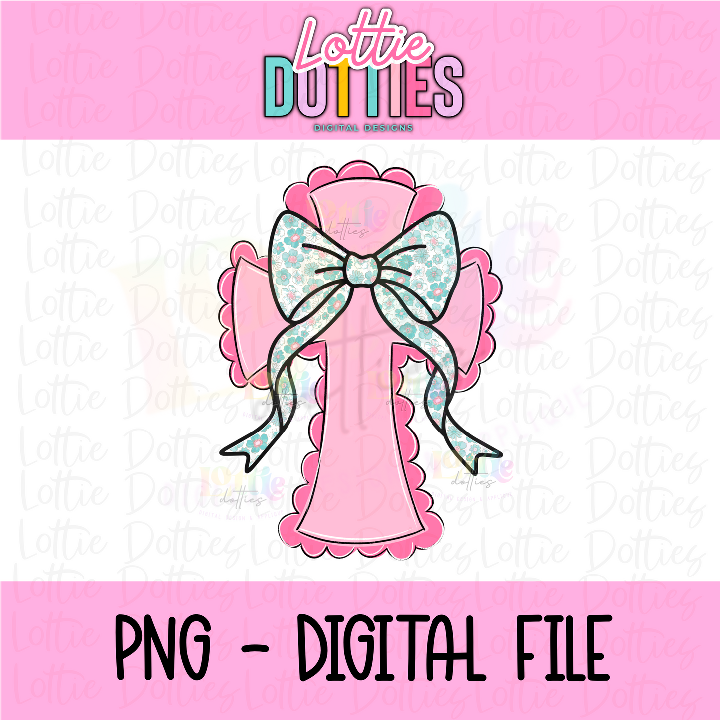 Cross PNG - Pink Cross Floral Bow Sublimation - Digital Download