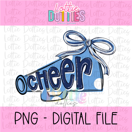Cheer Megaphone PNG - Navy & Columbia Blue Sublimation design - Digital Download