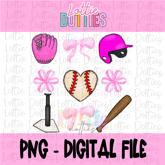 T-Ball Png - T-Ball Pink Bows Sublimation File - Instant Download - Digital Download