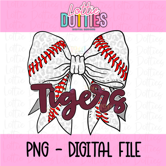 Tigers PNG - Tigers Baseball bow Maroon design - Digital Download