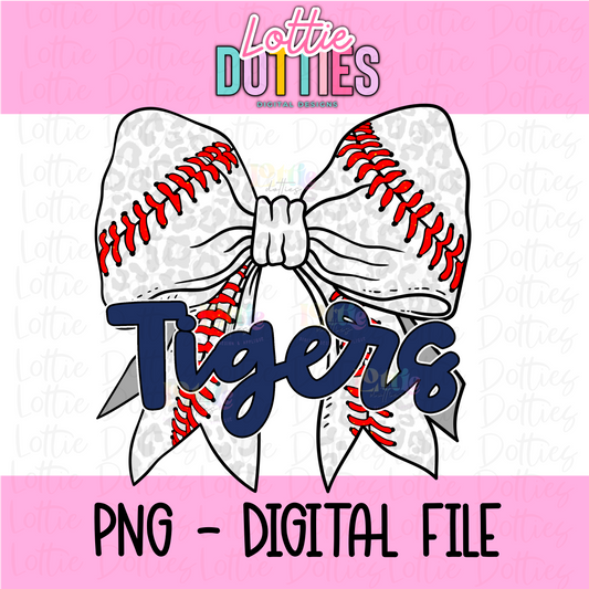 Tigers PNG - Tigers Baseball bow Navy design - Digital Download