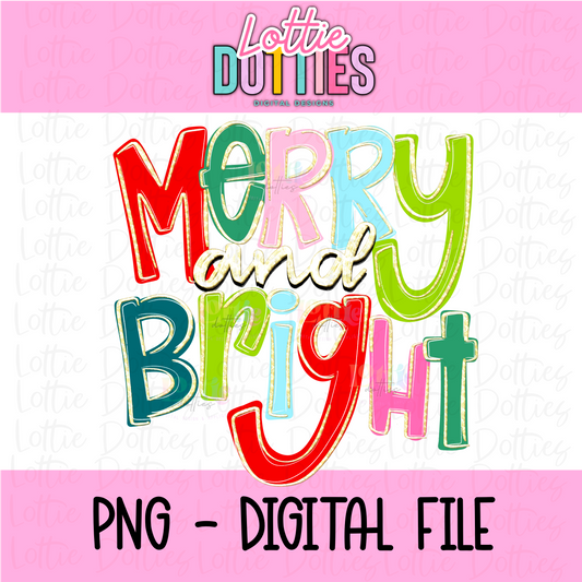 Merry and Bright - Christmas Png - Christmas Sublimation Design- Digital Download