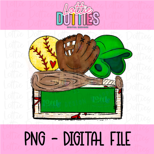 Softball Name Plate - Green - PNG - Design Sublimation - Digital Download