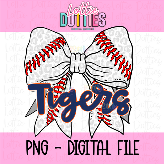 Tigers PNG - Tigers Baseball bow Navy & Orange design - Digital Download