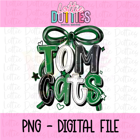 Tomcats PNG - Tomcats Green & Black bow design - Digital Download - coquette mascotk