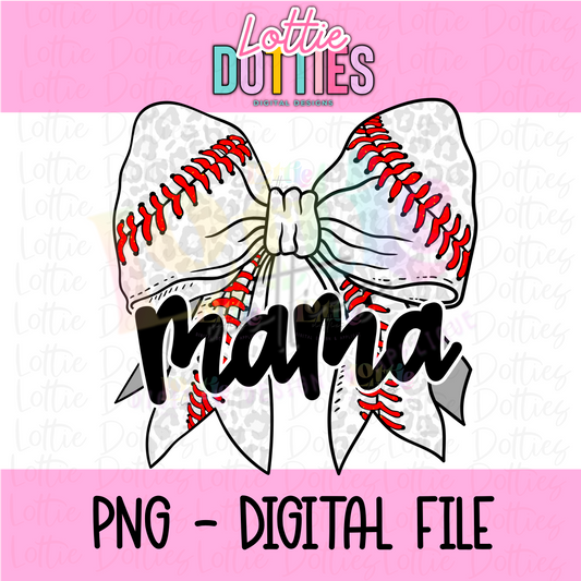 Baseball Mama PNG - baseball bow design - Digital Download