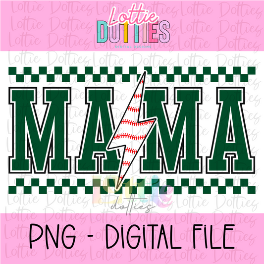 Mama Baseball Lightning Bolt- Dark Green - PNG - Design Sublimation - Digital Download