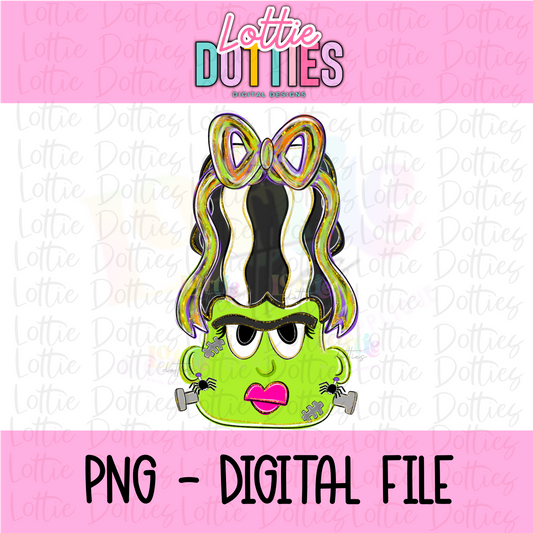 Mrs. Frank Bow Png - Frankenstein Png - Halloween Sublimation Design - Kids Halloween Design - Digital Download