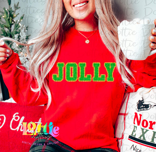 Jolly - Green and Gold Chenille PNG - Christmas - Sublimation - Digital Download