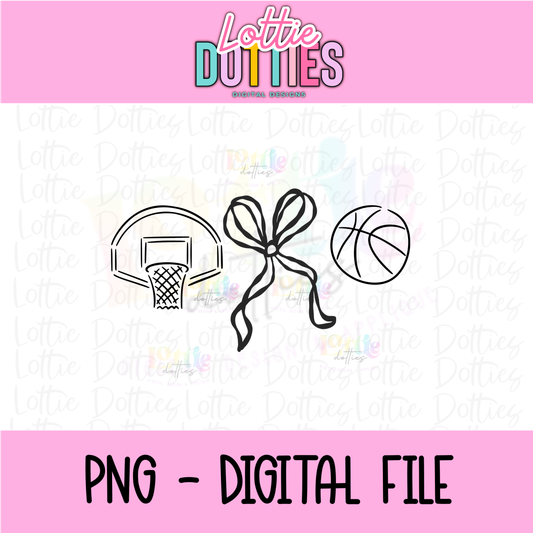 Goal, Bow & Ball PNG | Girly Sports Design | Cute Basketball Clipart | Pink Bow Basketball