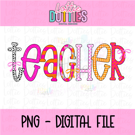 Teacher Bow PNG - Back To School - Sublimation - Digital Download
