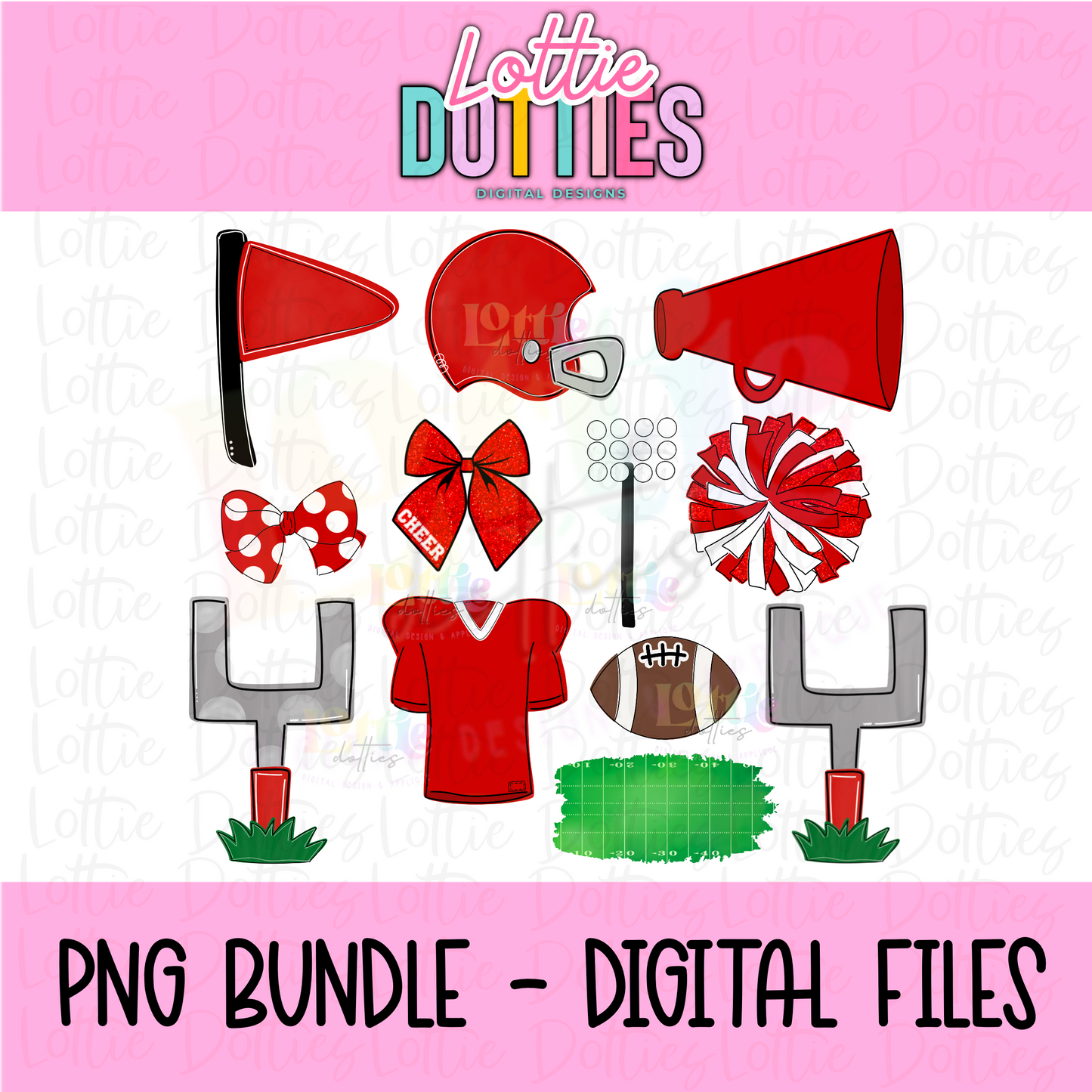 Red Football and Cheer Elements - Football Alpha Pack add ons - Football Clipart - Digital Download - PNG