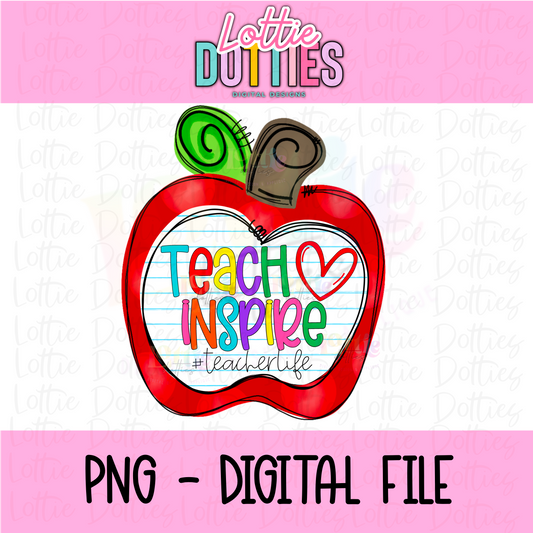 Back to School Sublimation Design- School Png - Apple Png - Teach Inspire - Digital Download
