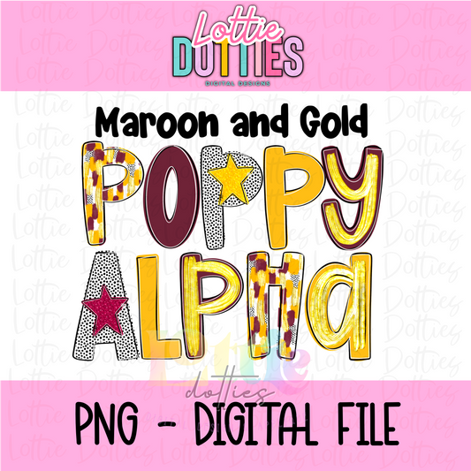 School Spirit Poppy Alpha - Maroon and Gold - Hand Lettered Alphabet - Alpha Pack - Alphabet Clipart - Instant Download  - Girl Alpha Pack