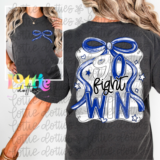 Go fight win PNG - Royal blue and white Small Town - bow design Sublimation - Digital Download