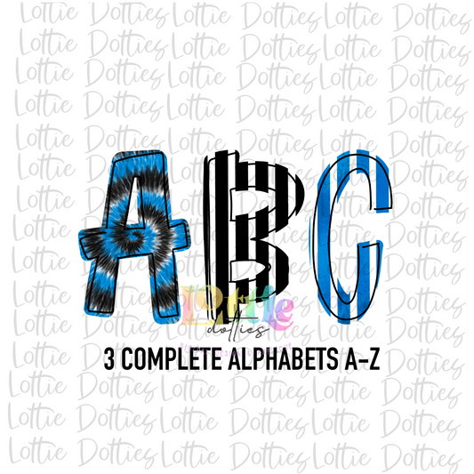 Black & Blue Tie Dye Spirit - Alphabet Clipart - Instant Download  - Alpha Pack