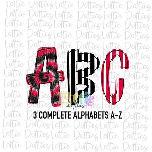 Black & Red Tie Dye Spirit - Alphabet Clipart - Instant Download  - Alpha Pack