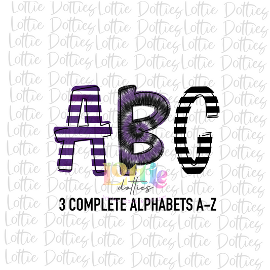 Purple & Black Tie Dye Spirit - Alphabet Clipart - Instant Download  - Alpha Pack