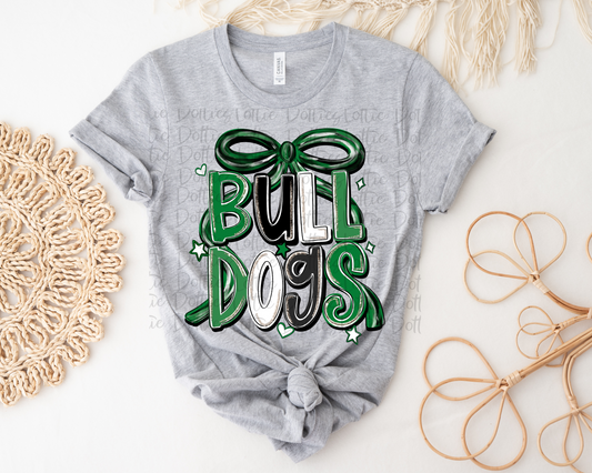 Bulldogs PNG - Green & Black Bow Design Sublimation design -   Digital Download