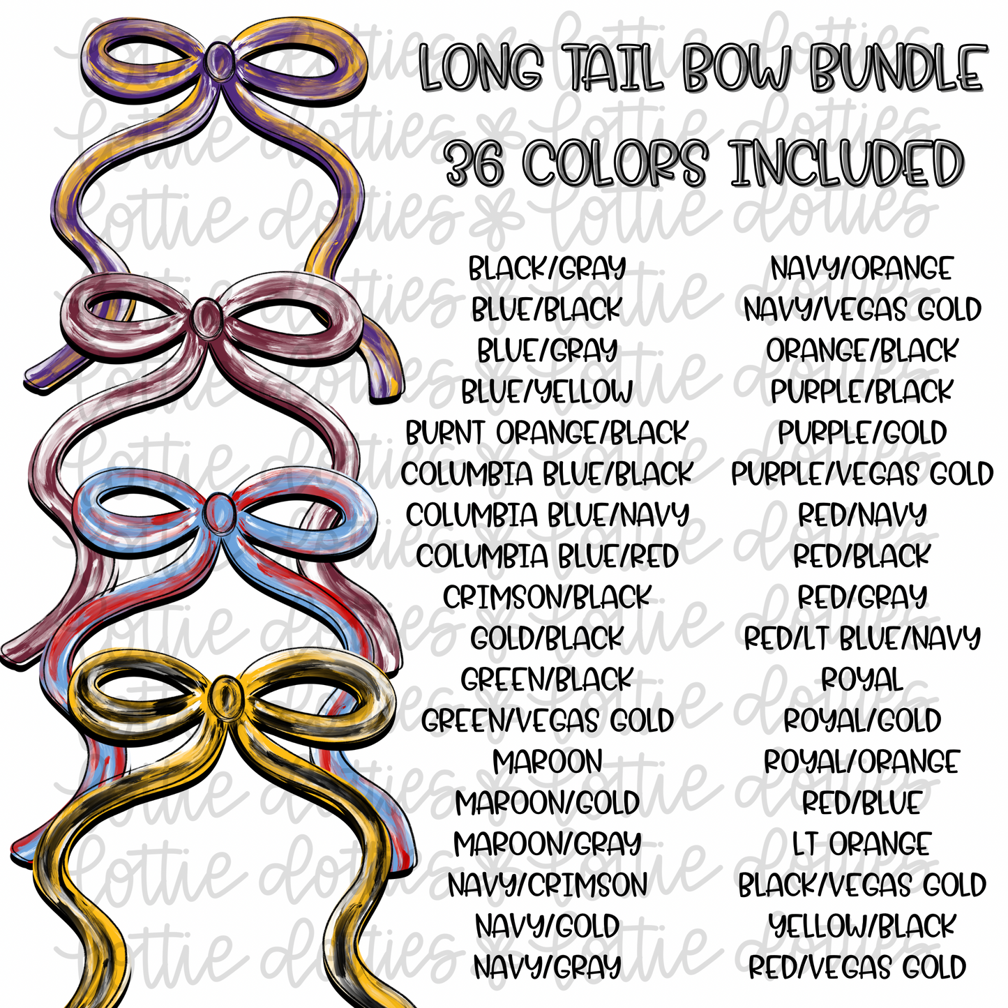School Spirit Bow Bundle PNG - Team Bows  - Digital Download - Long Tail Bows