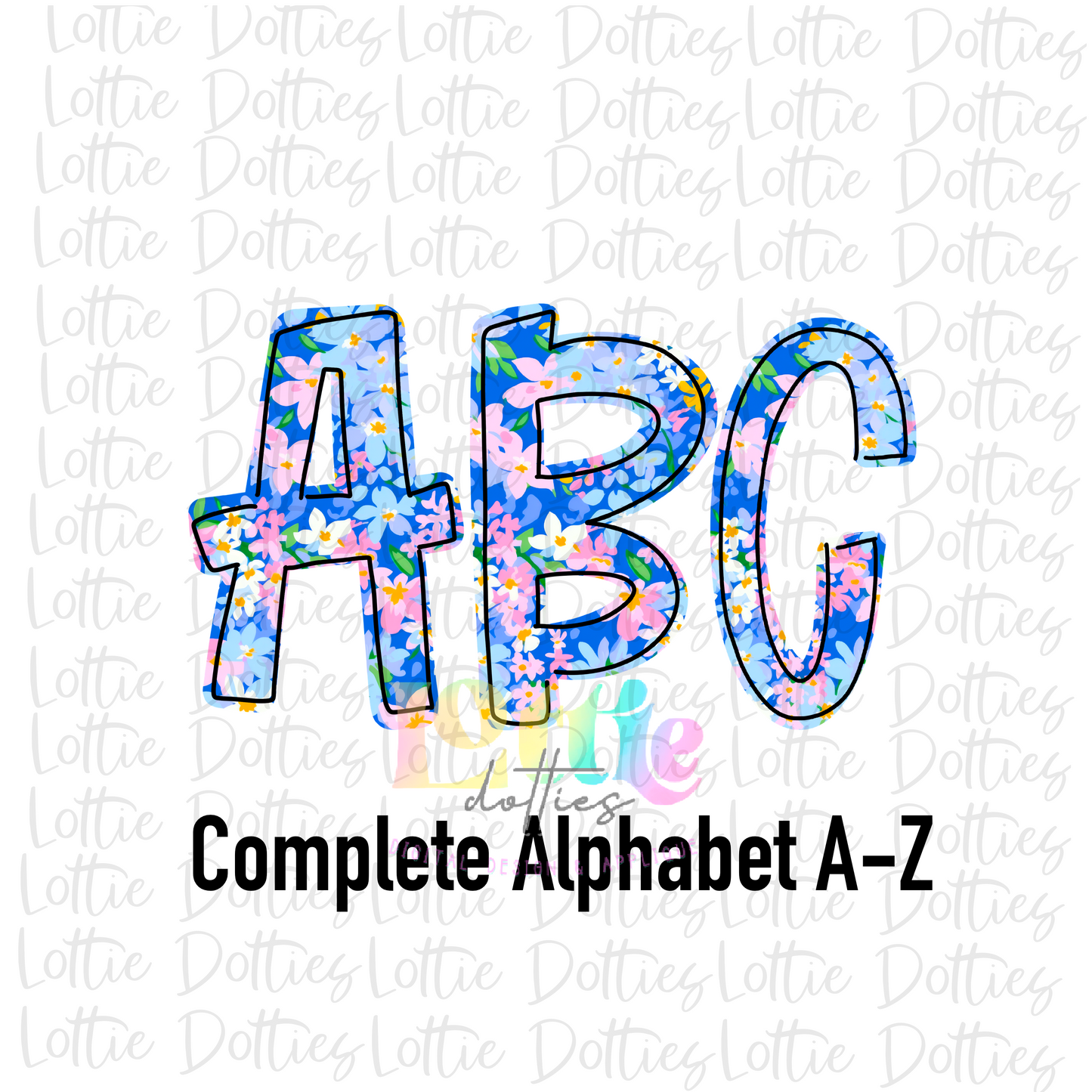 Blue Floral Alphabet - Blue Floral Alpha Pack - Alphabet Clipart - Instant Download - Alpha Pack