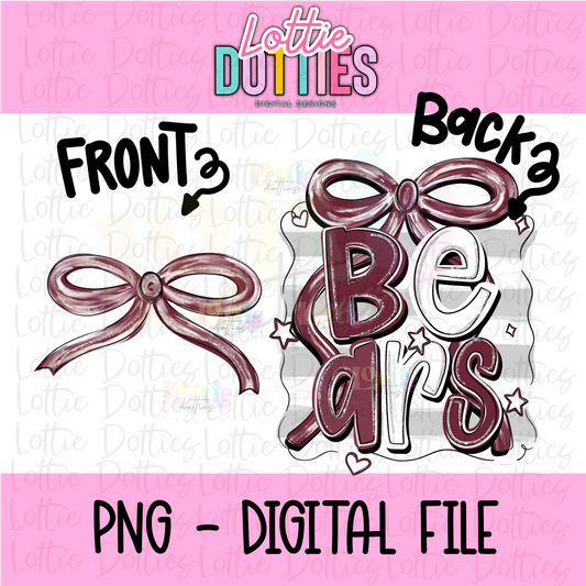 Bears PNG - Bears  sublimation design - Digital Download - Maroon - Bears Bow Design
