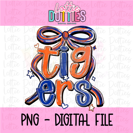 Tigers PNG - Tigers orange & blue bow design - Digital Download - coquette mascot