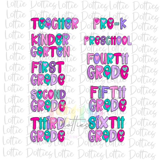 Heart Grade Bundle PNG - Back To School - Sublimation - Digital Download