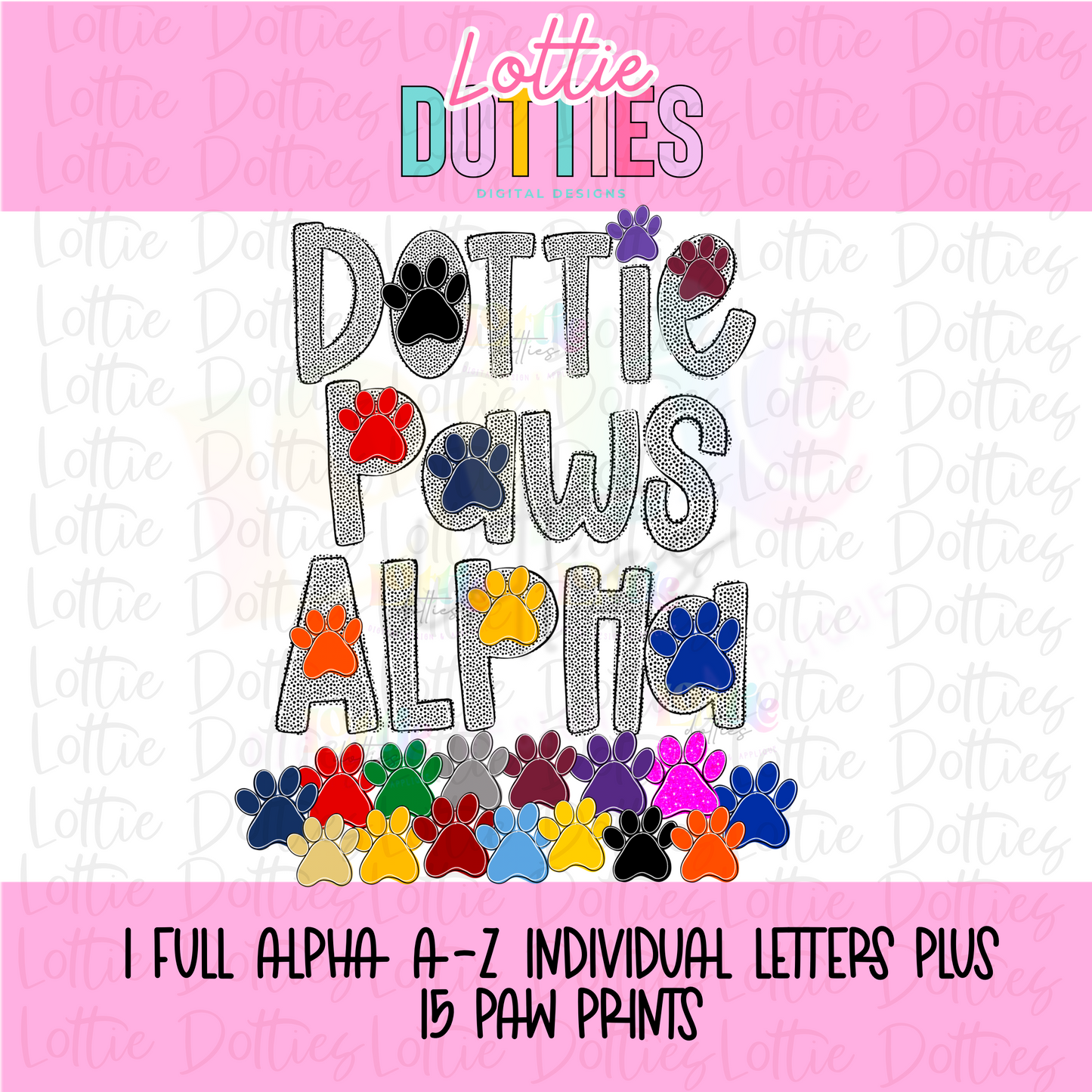 Dottie Paws Alphabet - Black and White Polka Dot Alpha Pack - Alphabet Clipart - Instant Download  - Alpha Pack