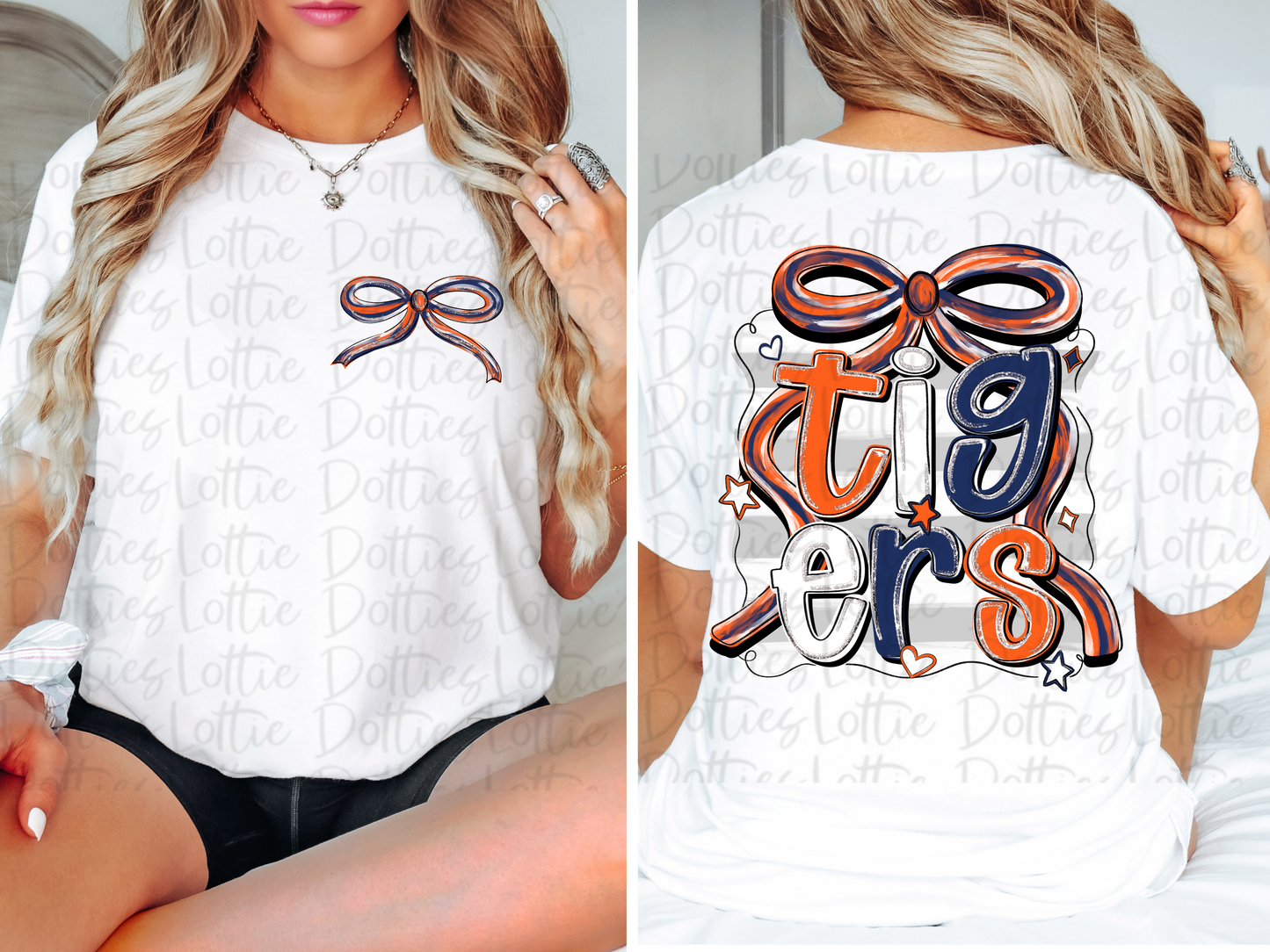 Tigers PNG - Tigers navy & orange bow design - Digital Download - coquette mascot