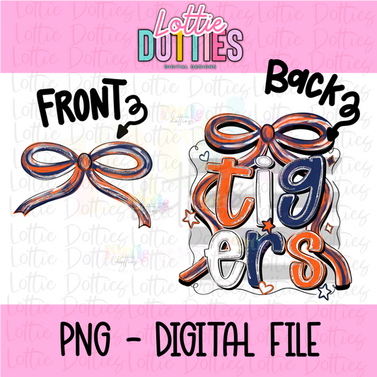 Tigers PNG - Tigers navy & orange bow design - Digital Download - coquette mascot