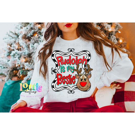 Rudolph Is My Bestie Png - Christmas Sublimation Design- Digital Download - Blue