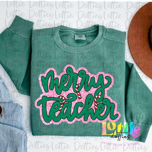 Merry Teacher PNG - School Design - Christmas SublimatiMion - Digital Download - Pink and Blue