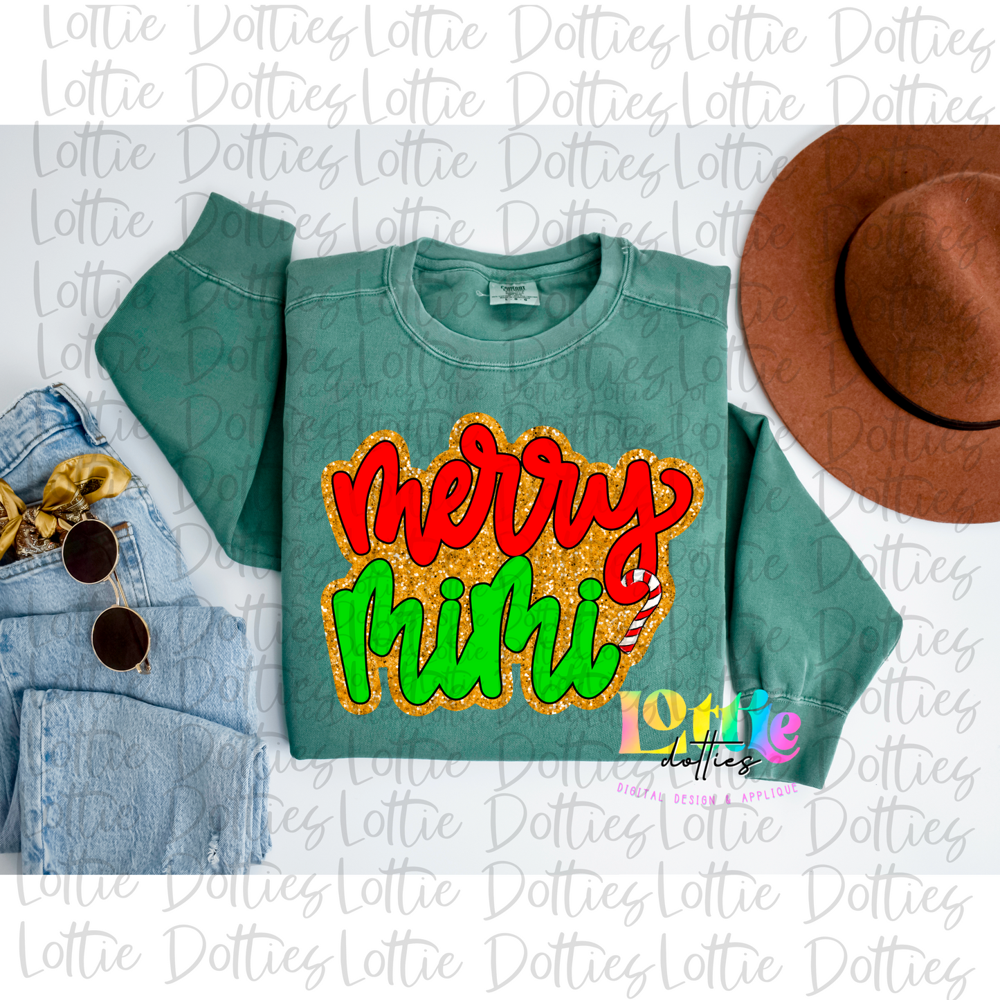 Merry Mimi PNG  - Christmas SublimatiMion - Digital Download - Red, Green and Gold