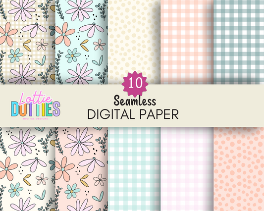 Floral and Plaid Digital Paper | Digital Paper | Digital Download | Seamless Digital Paper