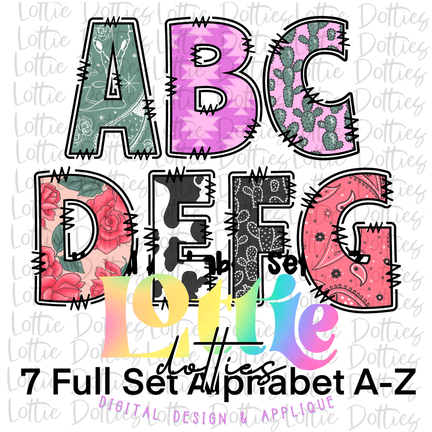 Cowboy Alphabet PNG  - Alpha Pack Sublimation - Digital Download