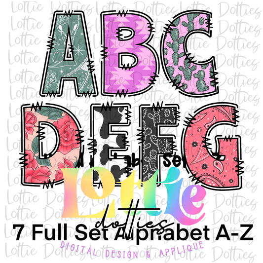 Cowboy Alphabet PNG  - Alpha Pack Sublimation - Digital Download