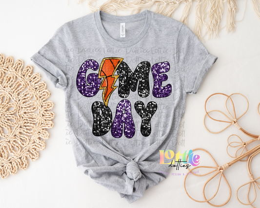 Game Day PNG - Game Day Sublimation - Digital Download - Purple and Black Sequin