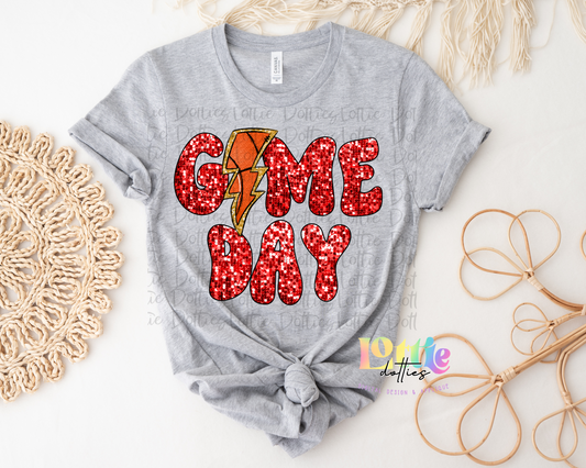 Game Day PNG - Game Day Sublimation - Digital Download - Red Sequin