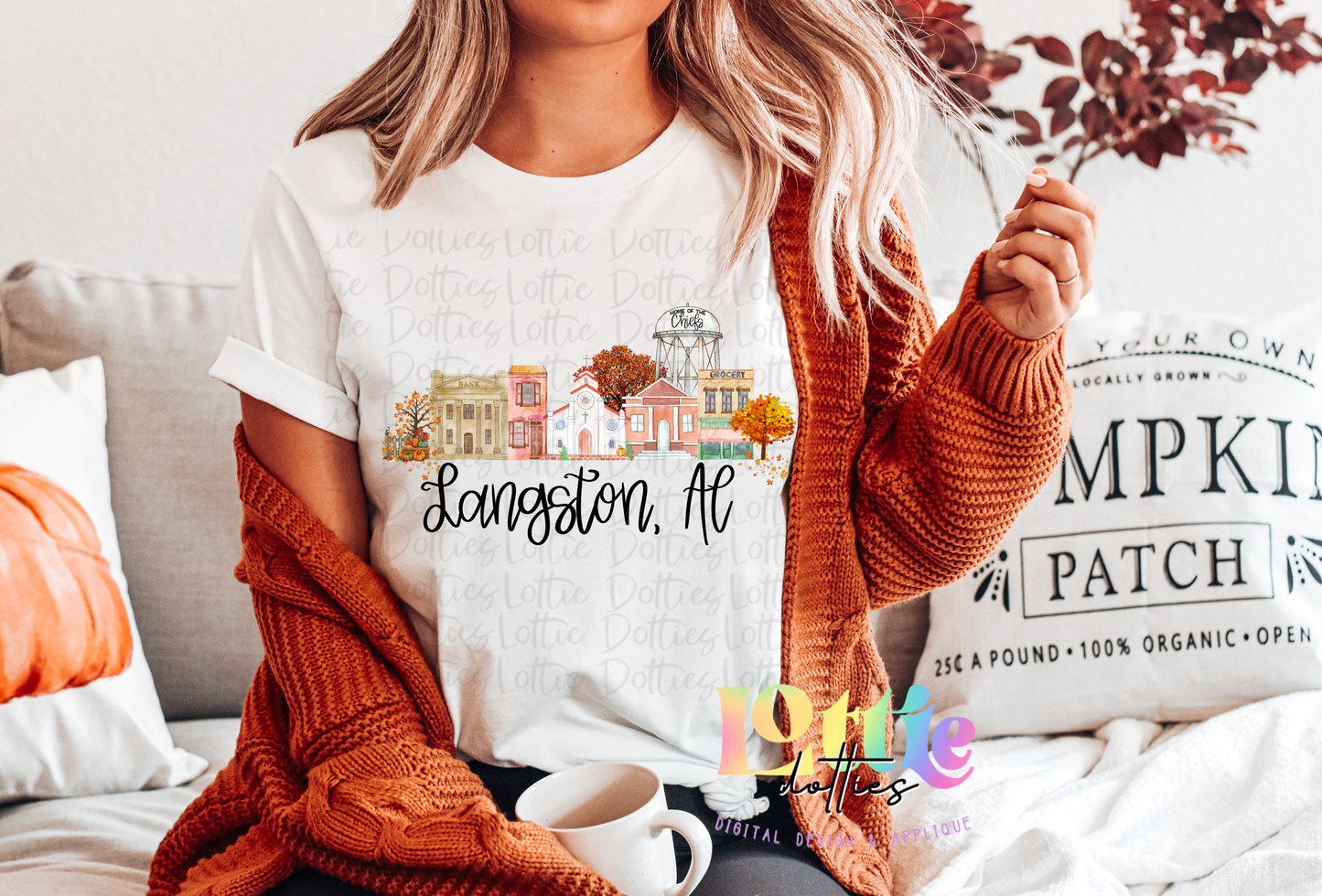 Small Town Fall Watercolor Scene | Cozy Autumn Digital Download Art
