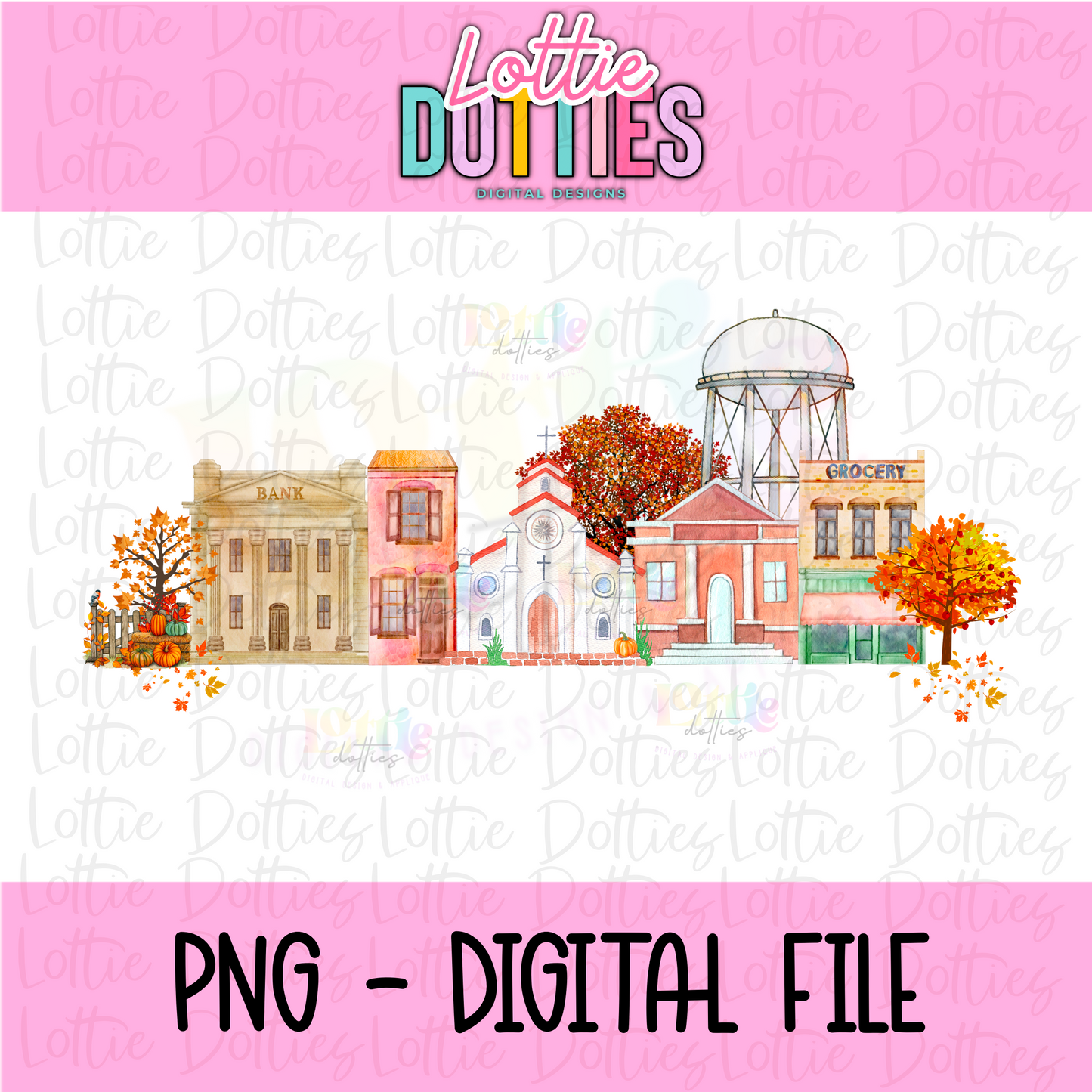 Small Town Fall Watercolor Scene | Cozy Autumn Digital Download Art