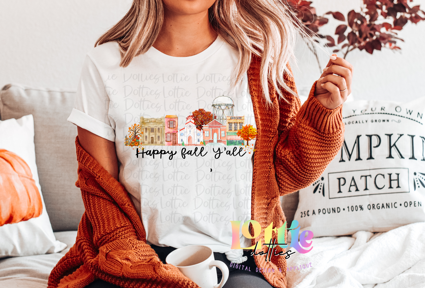 Small Town Fall Watercolor Scene | Cozy Autumn Digital Download Art