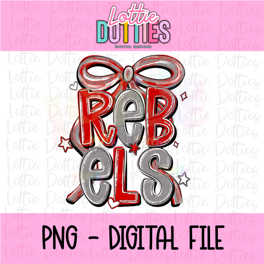 Rebels PNG | Rebels bow design | Digital Download | coquette mascot | Red and Gray