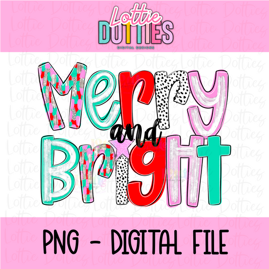 Merry and Bright PNG - Christmas Sublimation - poppy