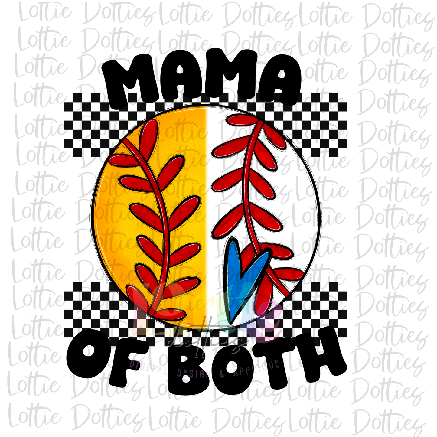 Baseball and Softball Mama PNG - Mama of Both Sublimation - Digital Download - Blue