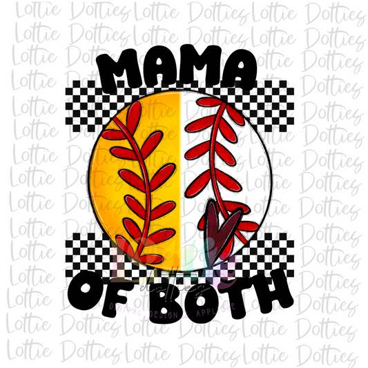 Baseball and Softball Mama PNG - Mama of Both Sublimation - Digital Download - Maroon