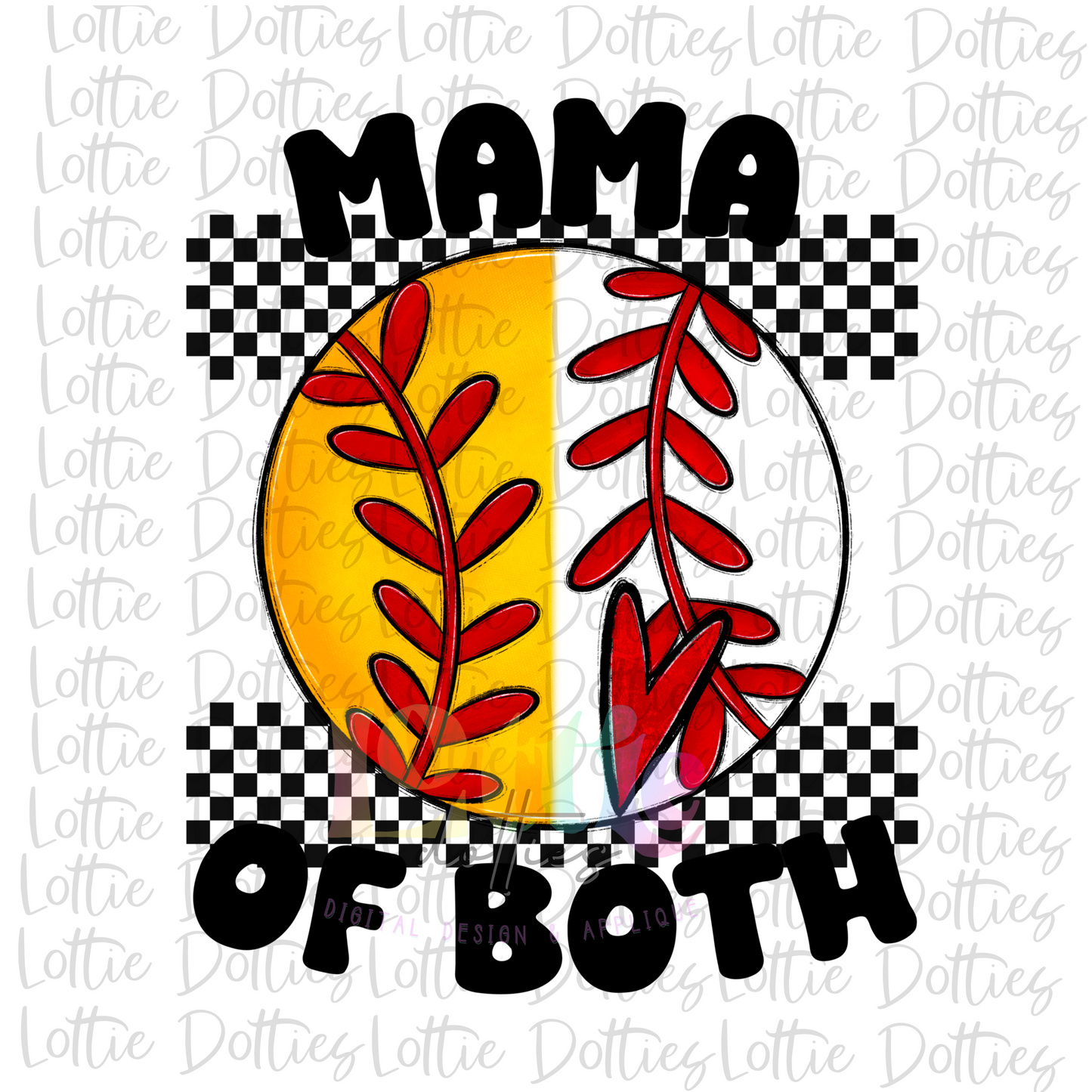 Baseball and Softball Mama PNG - Mama of Both Sublimation - Digital Download - Red